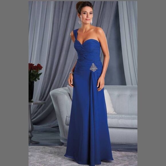 NWT Alfred Angelo navy single strap maxi dress sweetheart neckline wedding guest - Picture 1 of 16